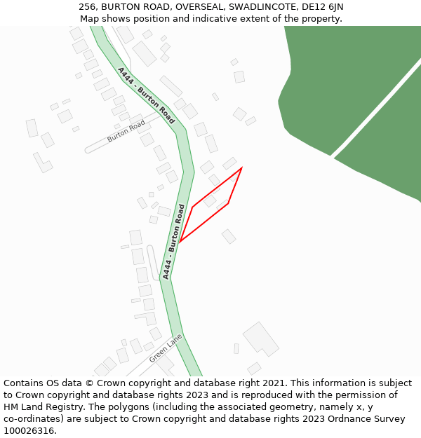 256, BURTON ROAD, OVERSEAL, SWADLINCOTE, DE12 6JN: Location map and indicative extent of plot