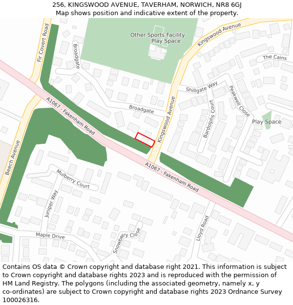 256, KINGSWOOD AVENUE, TAVERHAM, NORWICH, NR8 6GJ: Location map and indicative extent of plot