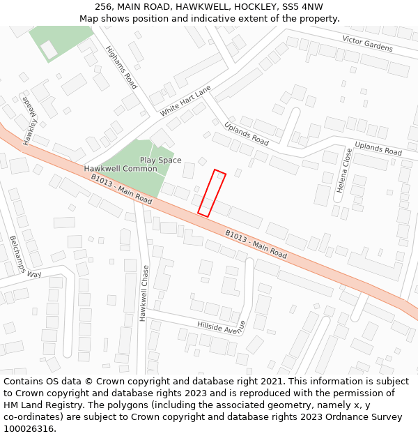 256, MAIN ROAD, HAWKWELL, HOCKLEY, SS5 4NW: Location map and indicative extent of plot