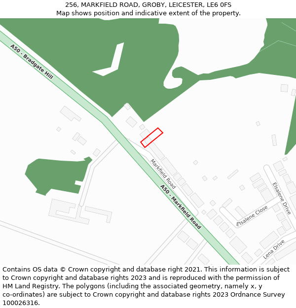 256, MARKFIELD ROAD, GROBY, LEICESTER, LE6 0FS: Location map and indicative extent of plot