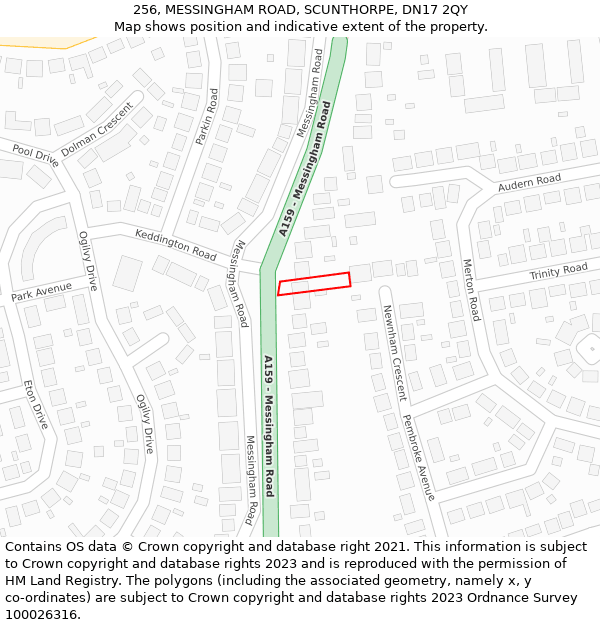 256, MESSINGHAM ROAD, SCUNTHORPE, DN17 2QY: Location map and indicative extent of plot