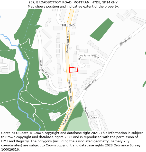 257, BROADBOTTOM ROAD, MOTTRAM, HYDE, SK14 6HY: Location map and indicative extent of plot