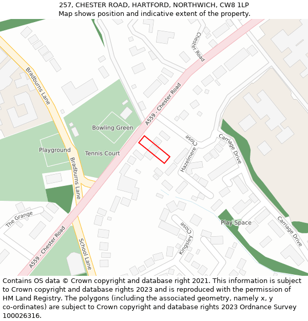 257, CHESTER ROAD, HARTFORD, NORTHWICH, CW8 1LP: Location map and indicative extent of plot