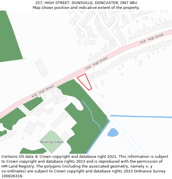 257, HIGH STREET, DUNSVILLE, DONCASTER, DN7 4BU: Location map and indicative extent of plot