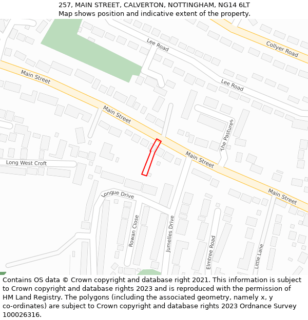 257, MAIN STREET, CALVERTON, NOTTINGHAM, NG14 6LT: Location map and indicative extent of plot