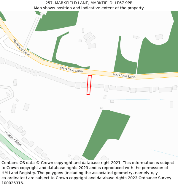 257, MARKFIELD LANE, MARKFIELD, LE67 9PR: Location map and indicative extent of plot
