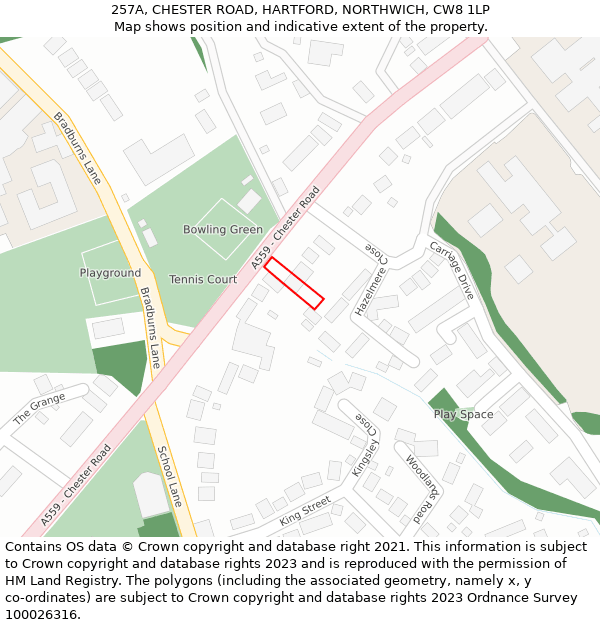 257A, CHESTER ROAD, HARTFORD, NORTHWICH, CW8 1LP: Location map and indicative extent of plot