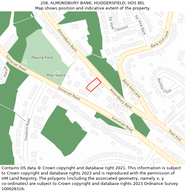 258, ALMONDBURY BANK, HUDDERSFIELD, HD5 8EL: Location map and indicative extent of plot