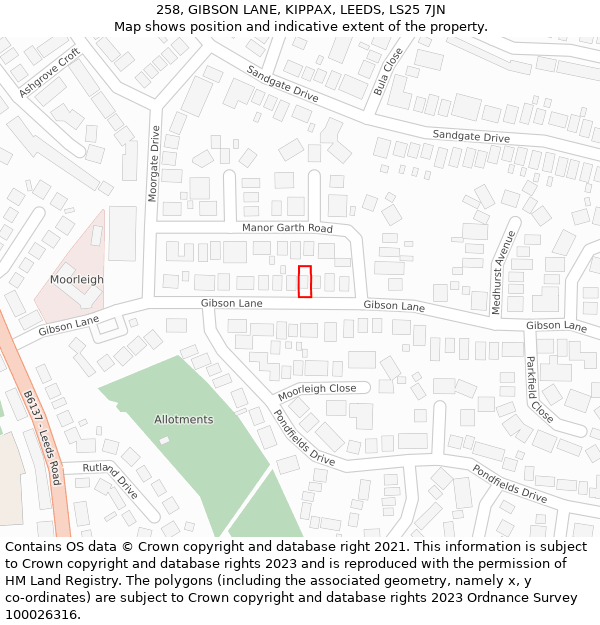 258, GIBSON LANE, KIPPAX, LEEDS, LS25 7JN: Location map and indicative extent of plot