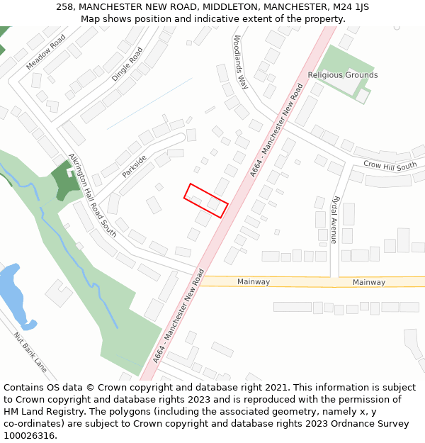 258, MANCHESTER NEW ROAD, MIDDLETON, MANCHESTER, M24 1JS: Location map and indicative extent of plot