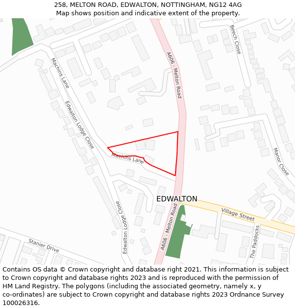 258, MELTON ROAD, EDWALTON, NOTTINGHAM, NG12 4AG: Location map and indicative extent of plot