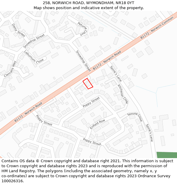 258, NORWICH ROAD, WYMONDHAM, NR18 0YT: Location map and indicative extent of plot
