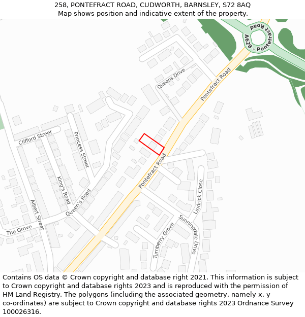 258, PONTEFRACT ROAD, CUDWORTH, BARNSLEY, S72 8AQ: Location map and indicative extent of plot