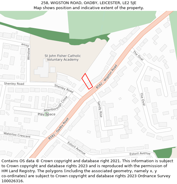 258, WIGSTON ROAD, OADBY, LEICESTER, LE2 5JE: Location map and indicative extent of plot