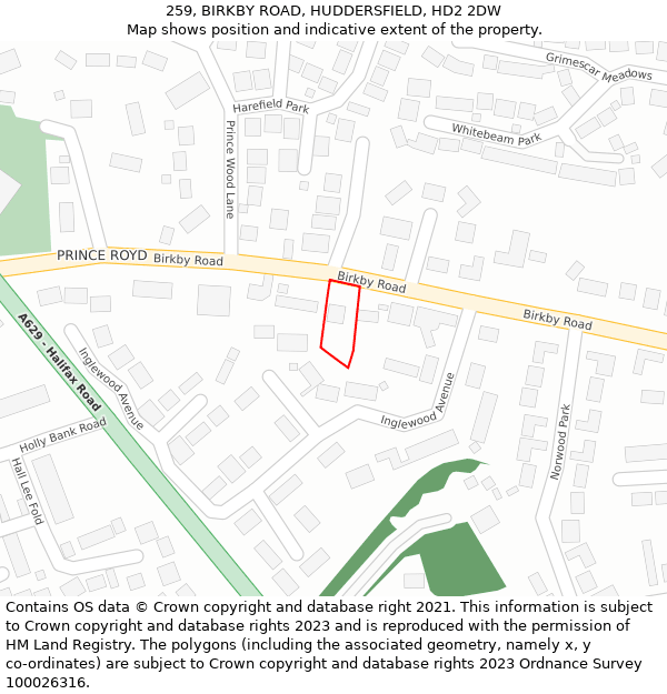 259, BIRKBY ROAD, HUDDERSFIELD, HD2 2DW: Location map and indicative extent of plot