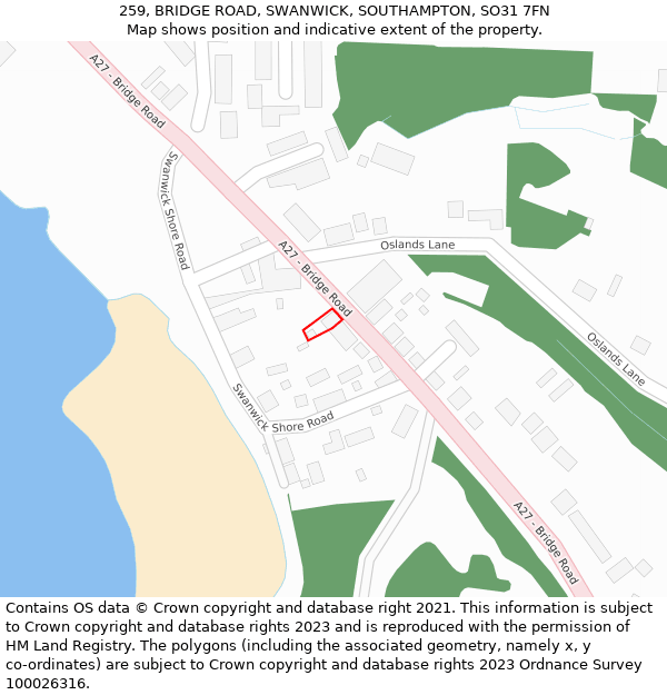 259, BRIDGE ROAD, SWANWICK, SOUTHAMPTON, SO31 7FN: Location map and indicative extent of plot