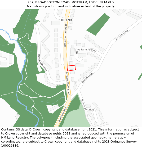 259, BROADBOTTOM ROAD, MOTTRAM, HYDE, SK14 6HY: Location map and indicative extent of plot