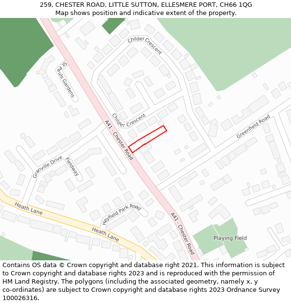 259, CHESTER ROAD, LITTLE SUTTON, ELLESMERE PORT, CH66 1QG: Location map and indicative extent of plot