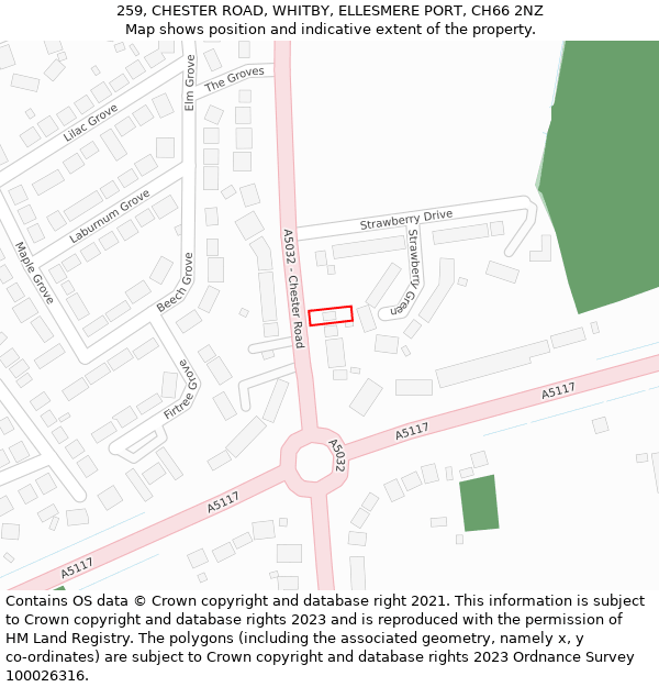 259, CHESTER ROAD, WHITBY, ELLESMERE PORT, CH66 2NZ: Location map and indicative extent of plot