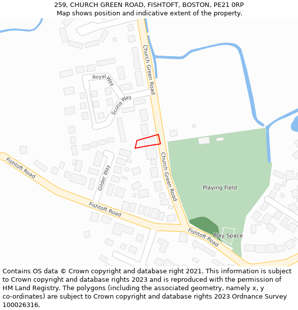 259, CHURCH GREEN ROAD, FISHTOFT, BOSTON, PE21 0RP: Location map and indicative extent of plot