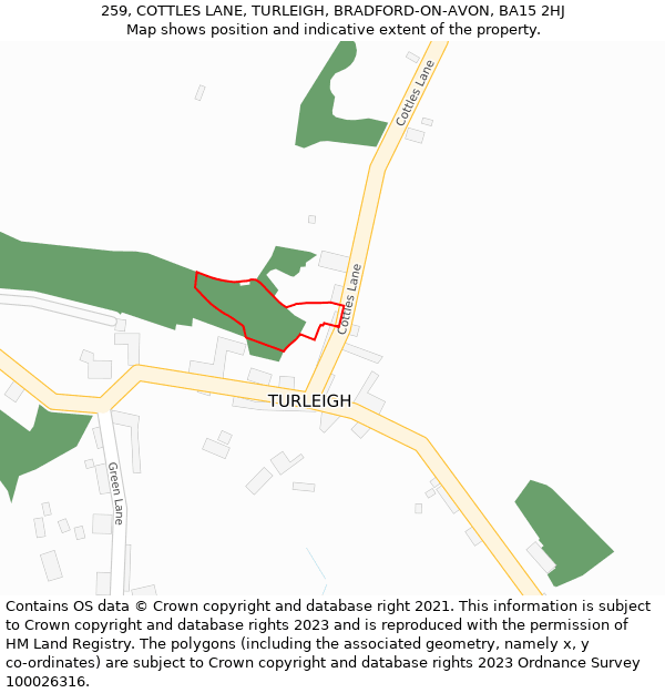 259, COTTLES LANE, TURLEIGH, BRADFORD-ON-AVON, BA15 2HJ: Location map and indicative extent of plot