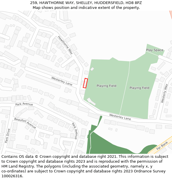 259, HAWTHORNE WAY, SHELLEY, HUDDERSFIELD, HD8 8PZ: Location map and indicative extent of plot