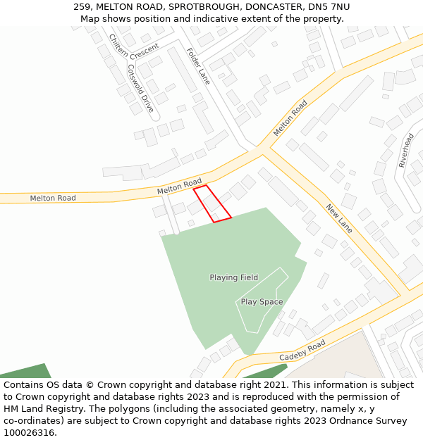 259, MELTON ROAD, SPROTBROUGH, DONCASTER, DN5 7NU: Location map and indicative extent of plot