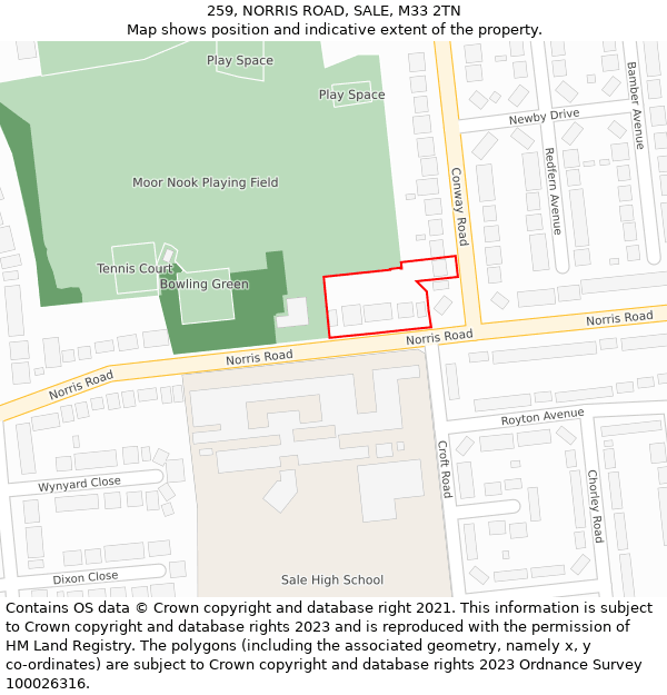 259, NORRIS ROAD, SALE, M33 2TN: Location map and indicative extent of plot