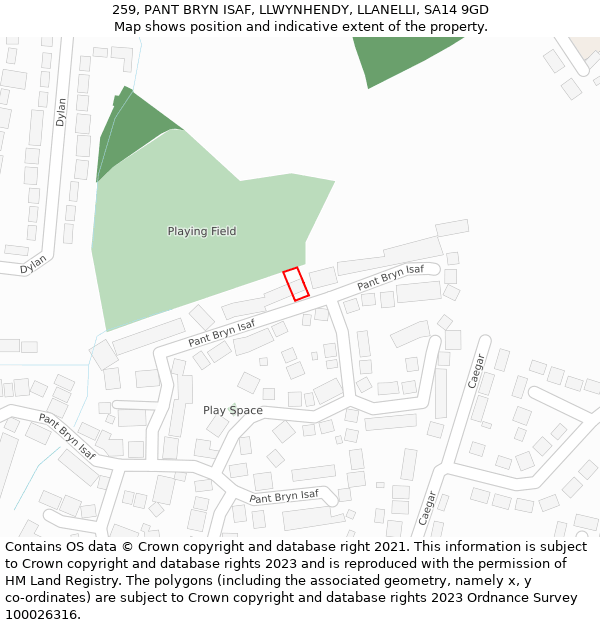 259, PANT BRYN ISAF, LLWYNHENDY, LLANELLI, SA14 9GD: Location map and indicative extent of plot