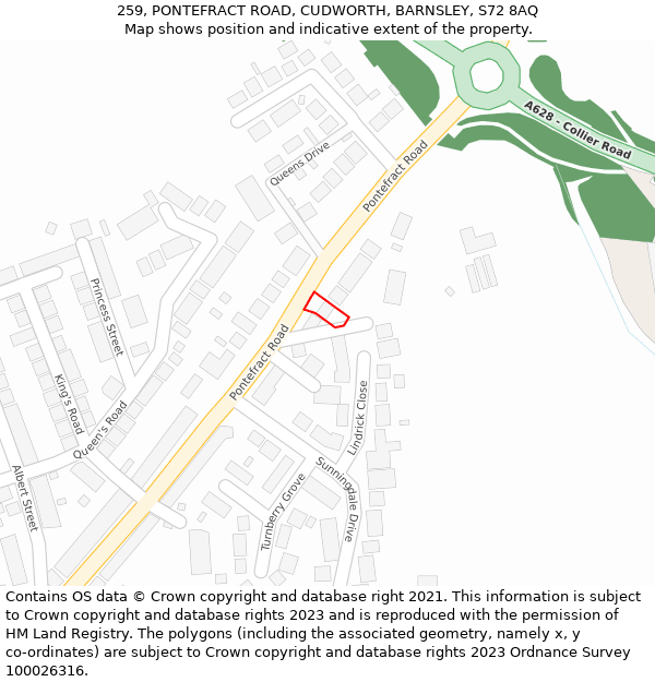 259, PONTEFRACT ROAD, CUDWORTH, BARNSLEY, S72 8AQ: Location map and indicative extent of plot