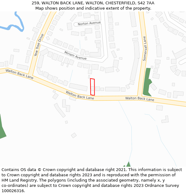 259, WALTON BACK LANE, WALTON, CHESTERFIELD, S42 7AA: Location map and indicative extent of plot