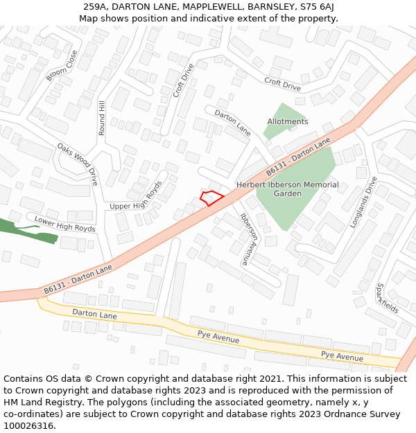 259A, DARTON LANE, MAPPLEWELL, BARNSLEY, S75 6AJ: Location map and indicative extent of plot