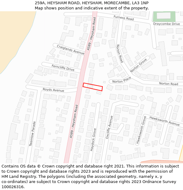 259A, HEYSHAM ROAD, HEYSHAM, MORECAMBE, LA3 1NP: Location map and indicative extent of plot