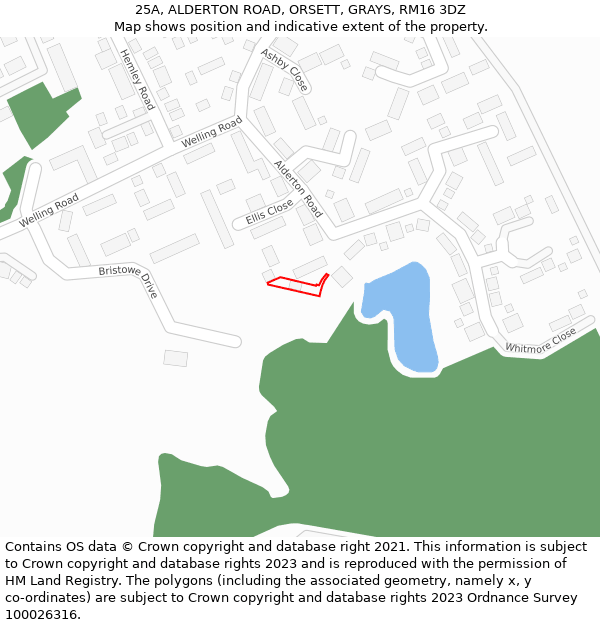 25A, ALDERTON ROAD, ORSETT, GRAYS, RM16 3DZ: Location map and indicative extent of plot