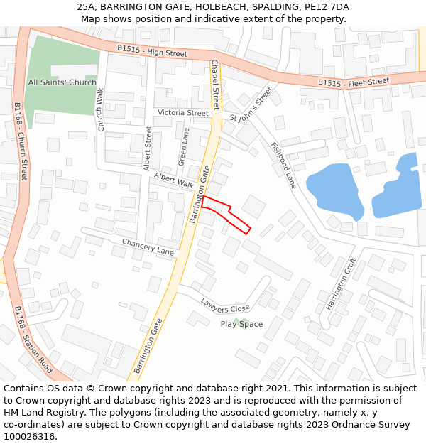 25A, BARRINGTON GATE, HOLBEACH, SPALDING, PE12 7DA: Location map and indicative extent of plot