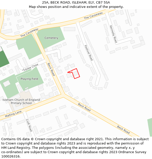 25A, BECK ROAD, ISLEHAM, ELY, CB7 5SA: Location map and indicative extent of plot