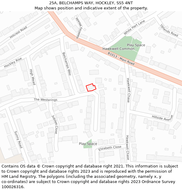 25A, BELCHAMPS WAY, HOCKLEY, SS5 4NT: Location map and indicative extent of plot