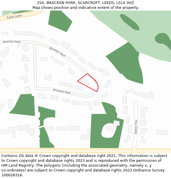 25A, BRACKEN PARK, SCARCROFT, LEEDS, LS14 3HZ: Location map and indicative extent of plot