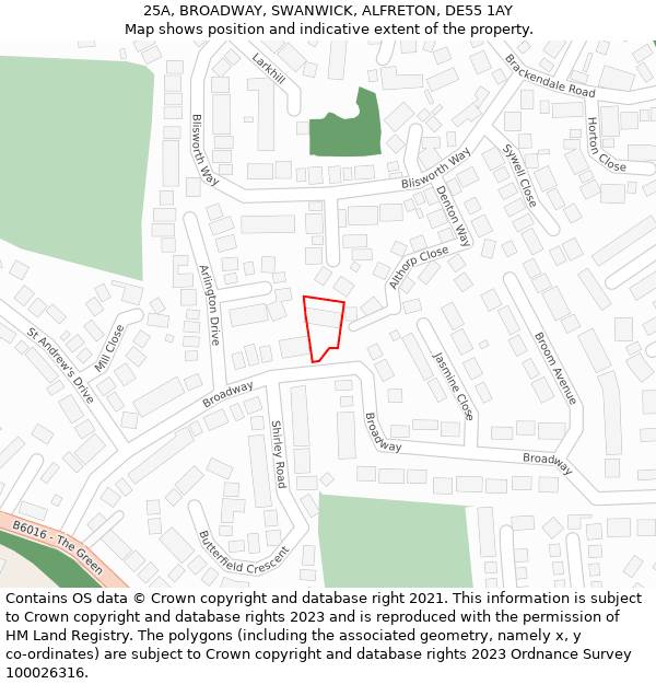25A, BROADWAY, SWANWICK, ALFRETON, DE55 1AY: Location map and indicative extent of plot