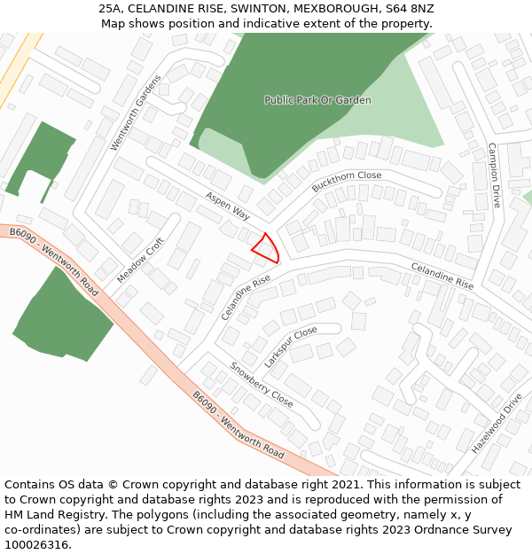 25A, CELANDINE RISE, SWINTON, MEXBOROUGH, S64 8NZ: Location map and indicative extent of plot