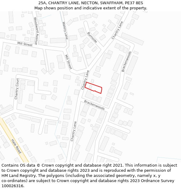 25A, CHANTRY LANE, NECTON, SWAFFHAM, PE37 8ES: Location map and indicative extent of plot