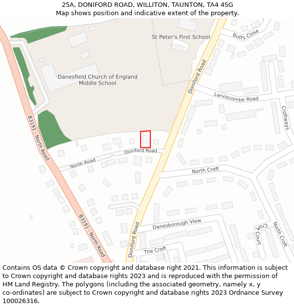 25A, DONIFORD ROAD, WILLITON, TAUNTON, TA4 4SG: Location map and indicative extent of plot
