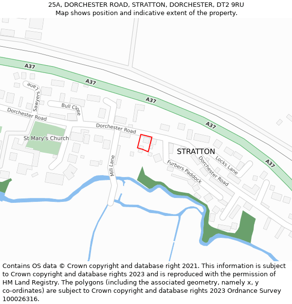 25A, DORCHESTER ROAD, STRATTON, DORCHESTER, DT2 9RU: Location map and indicative extent of plot