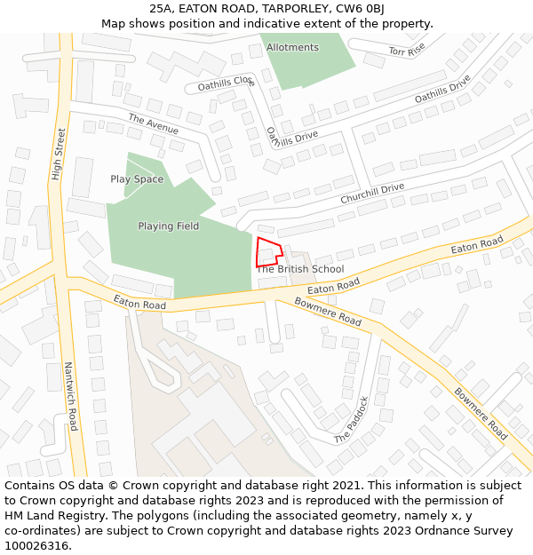 25A, EATON ROAD, TARPORLEY, CW6 0BJ: Location map and indicative extent of plot
