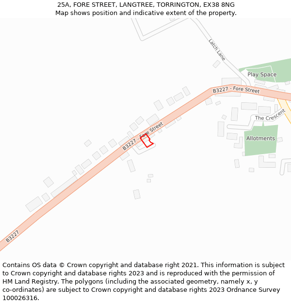 25A, FORE STREET, LANGTREE, TORRINGTON, EX38 8NG: Location map and indicative extent of plot