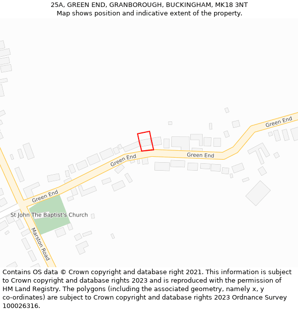 25A, GREEN END, GRANBOROUGH, BUCKINGHAM, MK18 3NT: Location map and indicative extent of plot