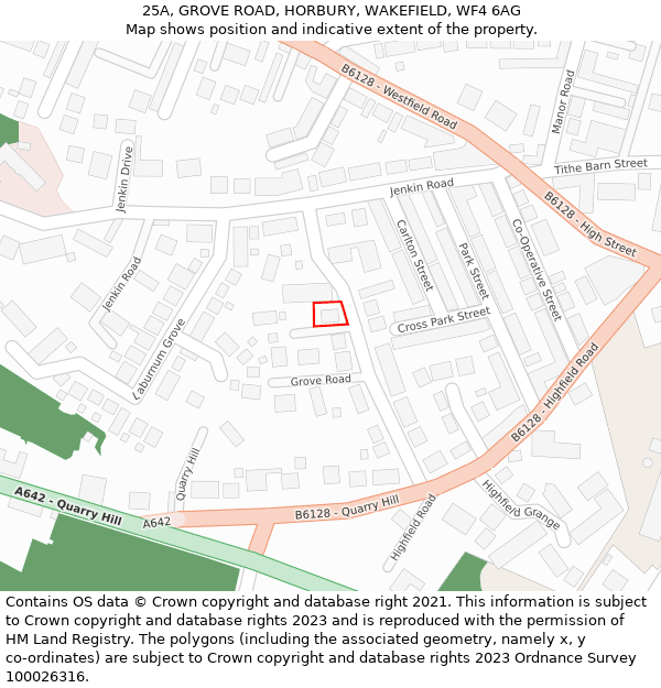 25A, GROVE ROAD, HORBURY, WAKEFIELD, WF4 6AG: Location map and indicative extent of plot