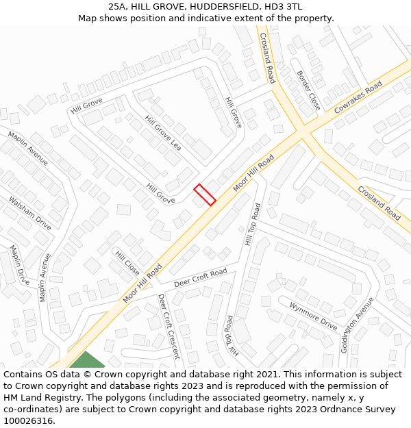 25A, HILL GROVE, HUDDERSFIELD, HD3 3TL: Location map and indicative extent of plot