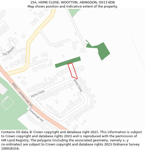 25A, HOME CLOSE, WOOTTON, ABINGDON, OX13 6DB: Location map and indicative extent of plot