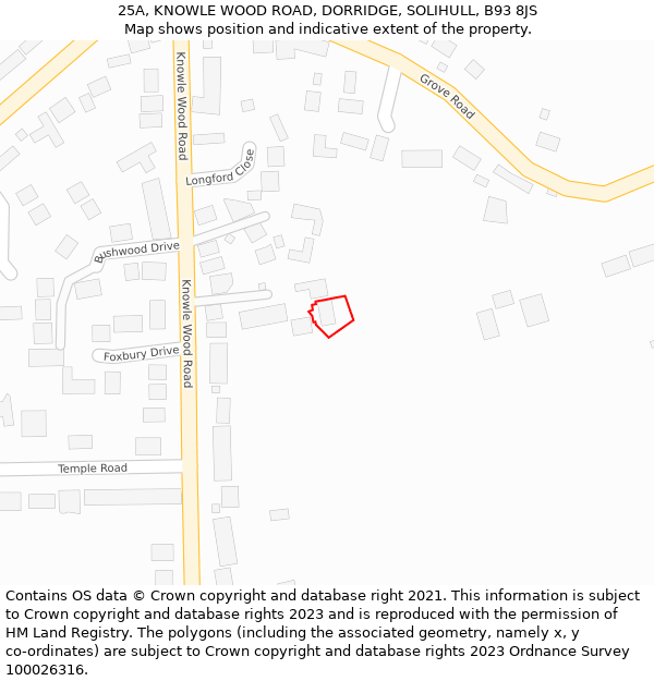 25A, KNOWLE WOOD ROAD, DORRIDGE, SOLIHULL, B93 8JS: Location map and indicative extent of plot